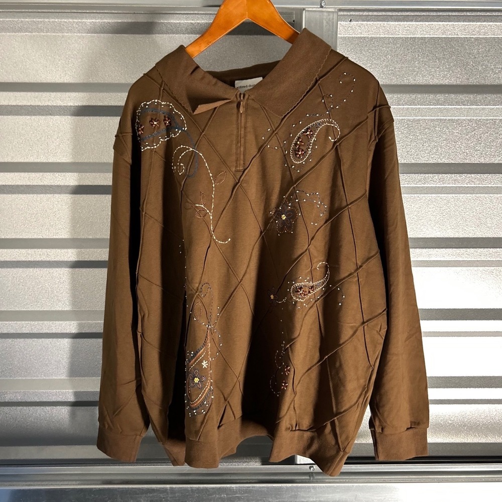 Alfred Dunner Sweatshirt Womens 4X Brown Paisley Embroidered Beaded Cottagecore